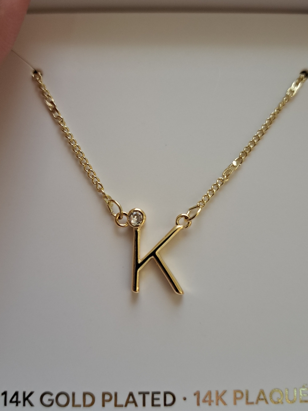 14K Gold Plated 'K' Initial Necklace with CZ Accent - Gold